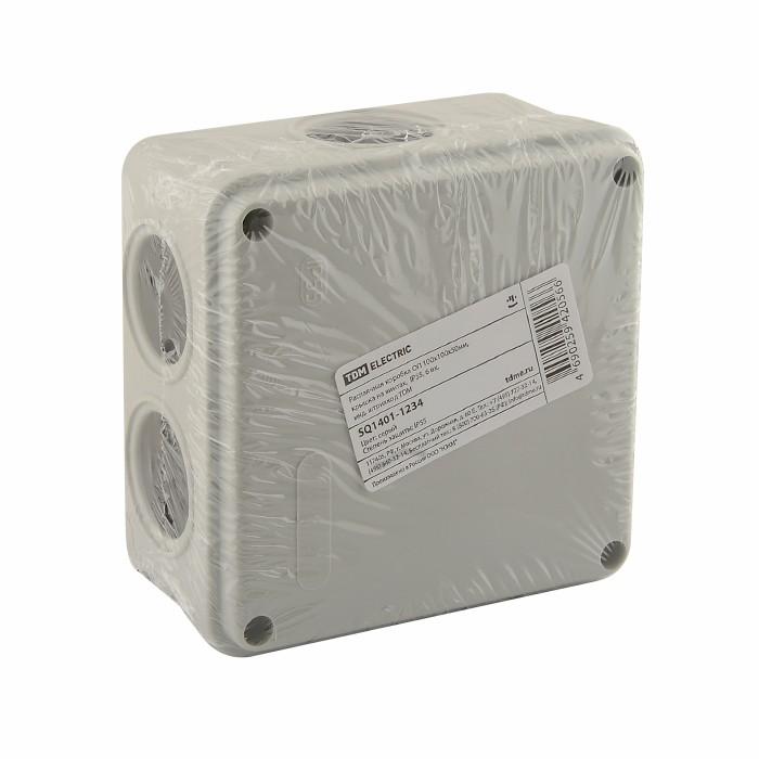Коробка распаячная ОП, IP55, 6 гермовводов, 100х100х50 мм, крышка, TDM, SQ1401-1234