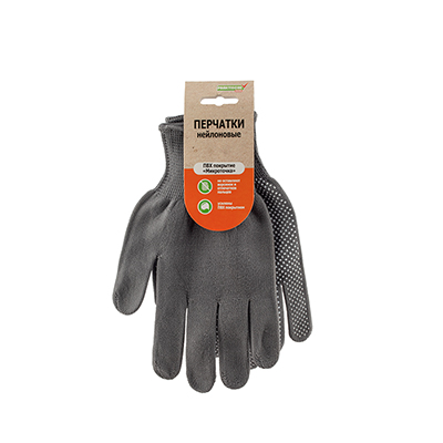 Перчатки  нейлон ПВХ `Микроточка` серые 'Praktische Home' G-104-2 с этикеткой-подвесом