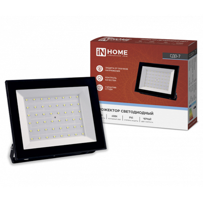 Прожектор светодиодный СДО-7 70Вт 230В 6500К IP65 черный IN HOME