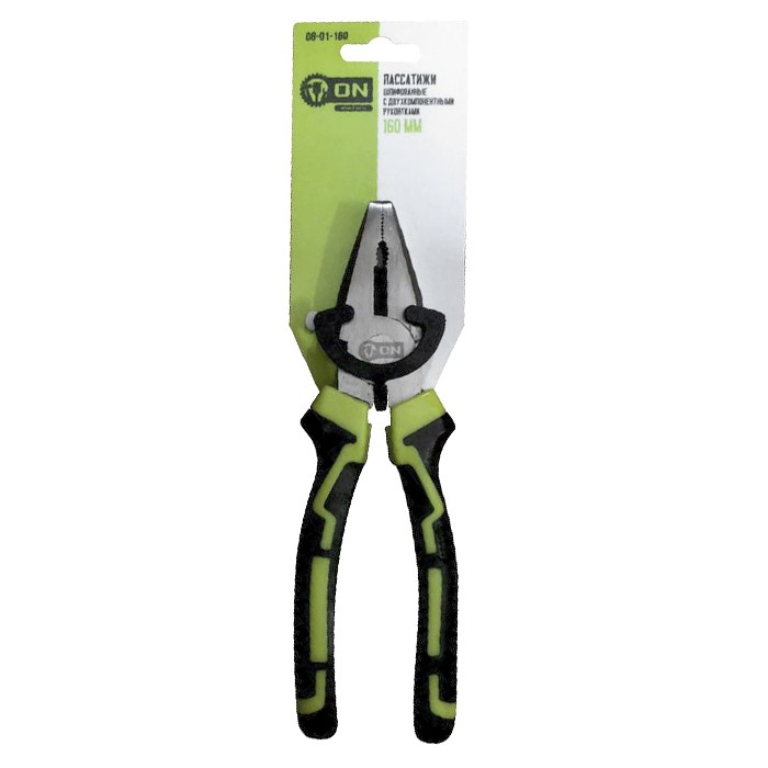 Пассатижи 160 мм, шлифованные, двухкомпонентная рукоятка ON , 08-01-160