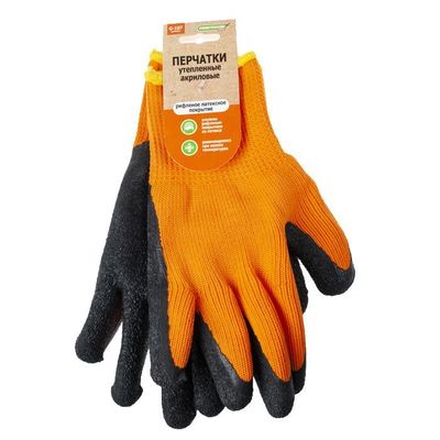 Перчатки акриловые утепленные облив рифленый латексный 'Praktische Home' G-107 с этикеткой-подвесом