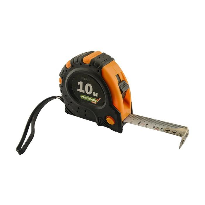 Рулетка "PRAKTISCHE TOOLS", 10 м х 25 мм, магнит крючок, обрезинен корпус, 3 фиксатора