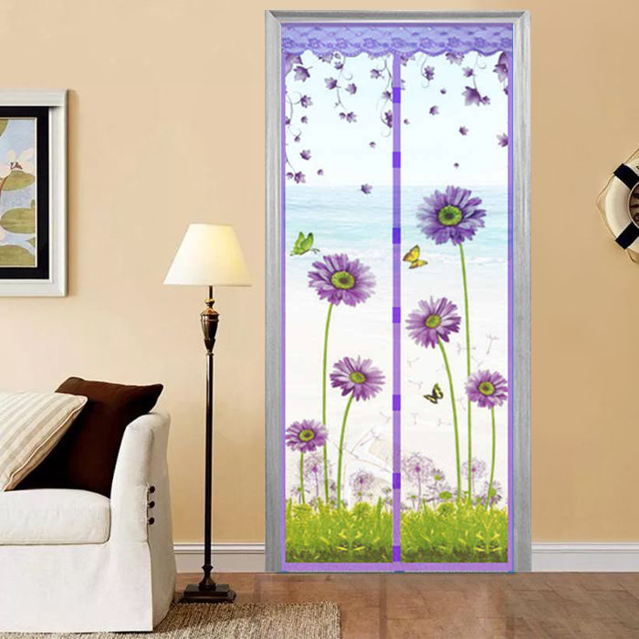 Сетка москитная `PRAKTISCHE` 0,45х2,1м-2штуки для дверного проема с магнитами белая с рисунком