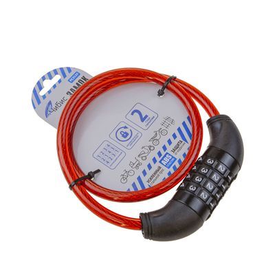 Замок навесной `ЧИБИС` PС3135-8-650 RED CODE велосипедный (8*650мм) кодовый красный 