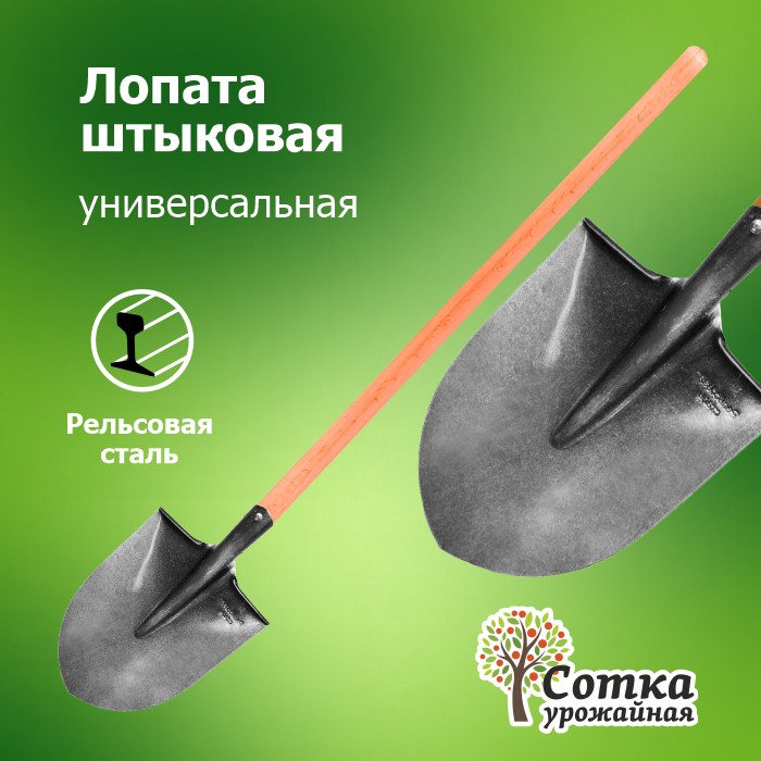 Лопата штыковая ЛКО рельс.сталь `Урожайная сотка` универсальная с краш дер/чер S503-2