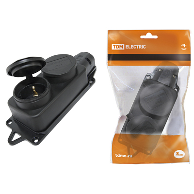 Розетка двухместная, 16 А, 250 В, IP44, с заглушками, каучук, TDM, SQ0612-0010