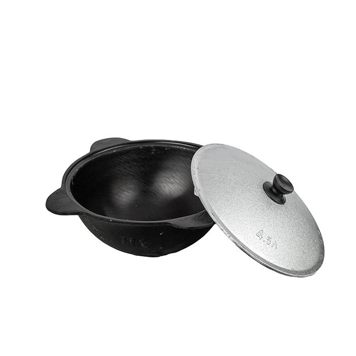 Казан чугун 4,5л плоское дно с алюм крышкой  (УТ)