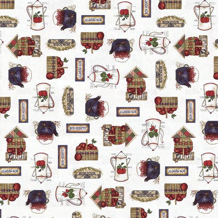 Клеенка н/ткани 1,4*20 м чайнички/фон белый 'Marcella' A_25 (Д)