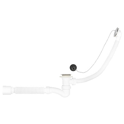 Сифон для ванны прямоточный 1½" с гиб.труб. 40х40/50, вып.с нерж. реш, перел. 60см,с пробкой на цеп.