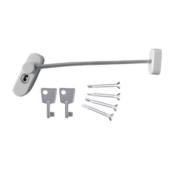 Замок блокирующий для пвх окон с тросиком, 2ключа, белый на подвесе