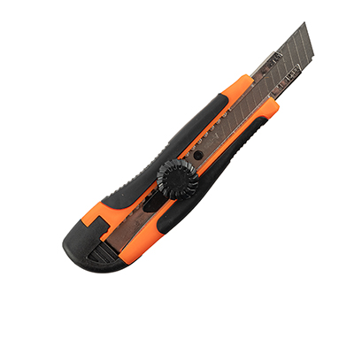 Нож строительный, регулируемый фиксатор, усиленный, двухкомпонентная ручка, 18 мм `PRAKTISCHE TOOLS` Blister