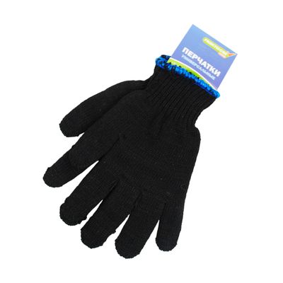 Перчатки П/ШЕРСТЬ+ХБ Двойной Вязки б/ПВХ черные (85 гр) 'Praktische Home' с этикеткой-подвесом