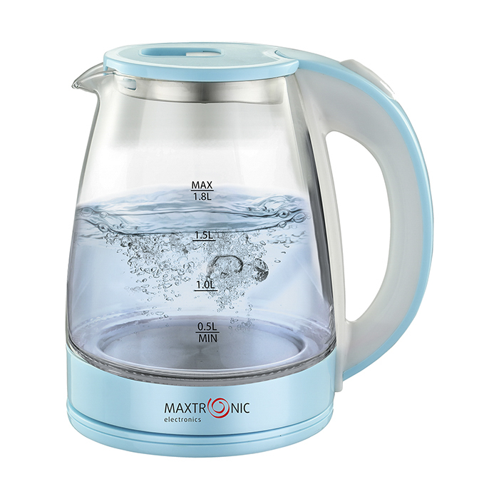 Чайник электрический стекло 1,8 л 1800 Вт бело-голубой MAX-206