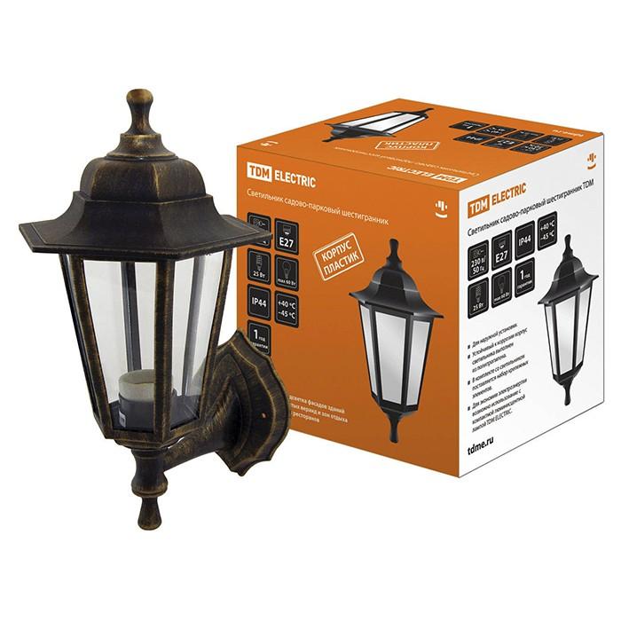 Светильник садово-парковый НБУ 06-60-001, Е27, 60 Вт, шестигранник, настенный, пластик, бронза, TDM, SQ0330-0711