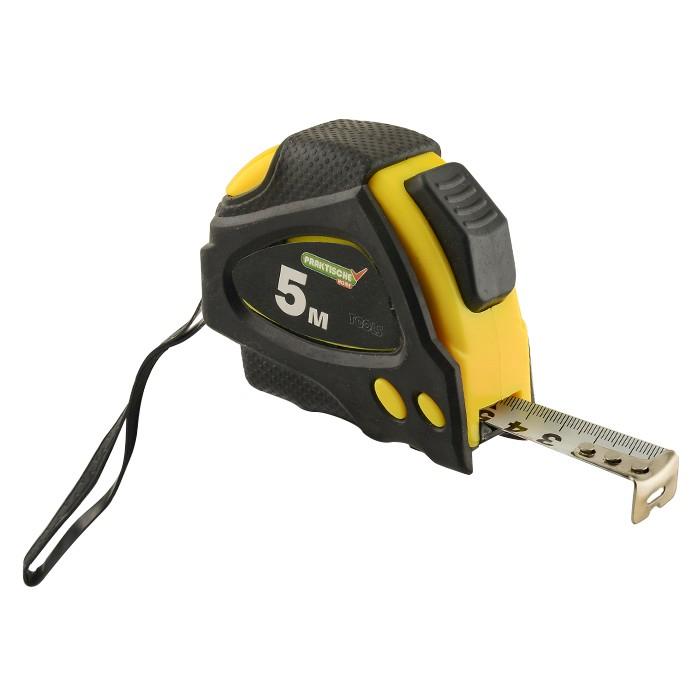 Рулетка "PRAKTISCHE TOOLS", 5 м х 19 мм, Автостоп, обрезинен корпус, 2 фиксатора