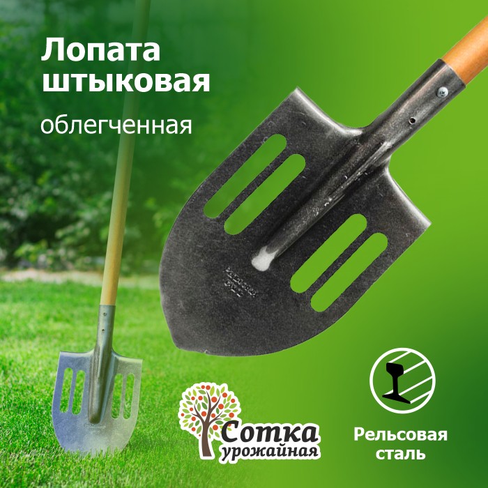 Лопата штыковая ЛКО рельс.сталь `Урожайная сотка` облегченная с краш дер/чер S506-6