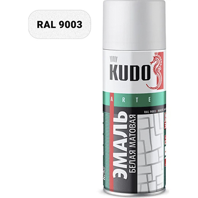 Эмаль универсальная аэрозоль белая мат. RAL9003 KUDO 520 мл