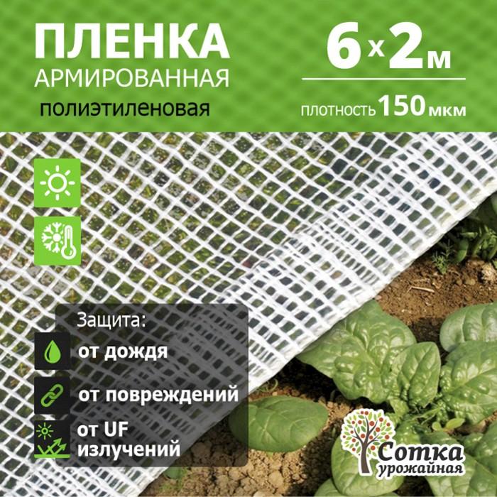 Пленка Армиров 150 мкм 6 м х 2 м нить белая 'Урожайная сотка'