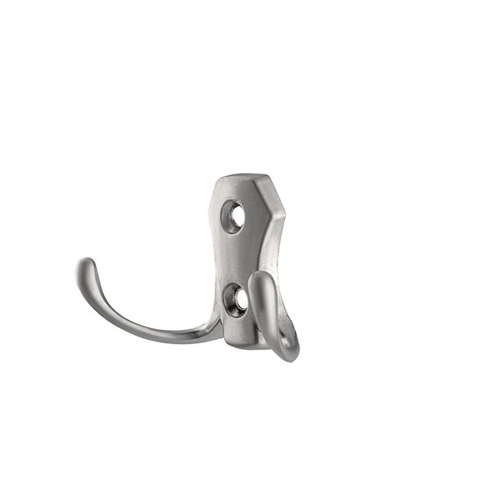 Крючок мебельный `SANBERG` 2-х рожковый КL-56 Классика (сатин/мат никель) ЭК [инд. уп.]