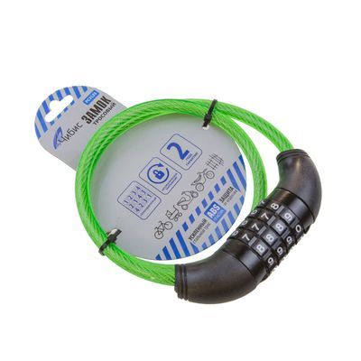 Замок навесной `ЧИБИС` PС3135-8-650 GREEN CODE велосипедный (8*650мм) кодовый зеленый 