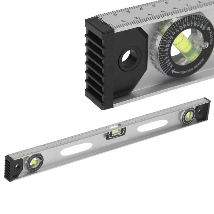 Уровень "PRAKTISCHE TOOLS" строительный алюминиевый магнитный 1000 мм, линейка, 3 глазка