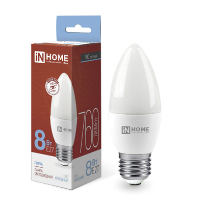 Лампа светодиодная LED-СВЕЧА-VC 8Вт 230В Е27 6500К 760Лм IN HOME