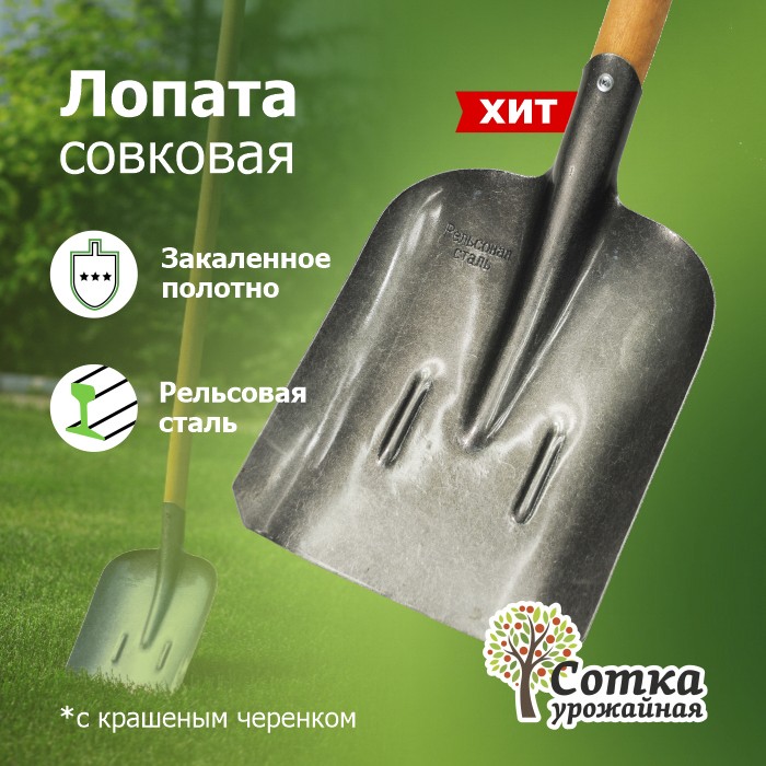 Лопата совковая ЛСП рельс.сталь `Урожайная сотка` с ребр жест с краш дер/чер S504-3