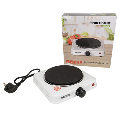 Плитка электрическая 1 конф чугун 1,0 кВт белая 5702 (PRAKTISCHE HOME)