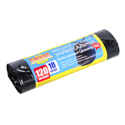 Мешки для мусора 120 л 10 шт рулон 40 мкм ПВД (Крепак)