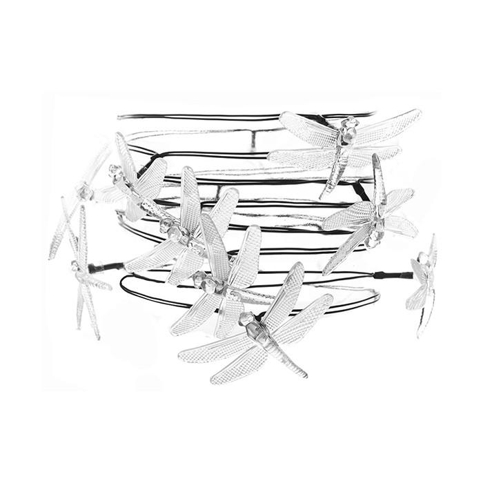 Гирлянда садовая  на солнечной батарее 2 м с насадкой Стрекозы, темная нить, 400 мАч, LED 20, мультицвет Uniel