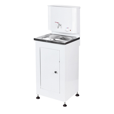Умывальник с ЭВН 17л металл бак/нерж.мойка/усиленная тумба металл (толщ.1мм)  белый `PRAKTISCHE HOME` ПРОФИ
