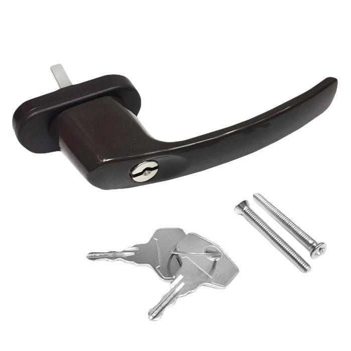 Ручка для пластиковых окон с замком, комплект 2 ключа (коричн)