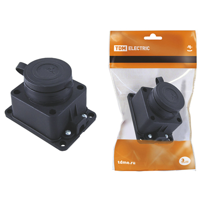 Розетка настенная, 16 А, 250 В, IP44, с заглушкой, каучук, TDM, SQ0612-0003