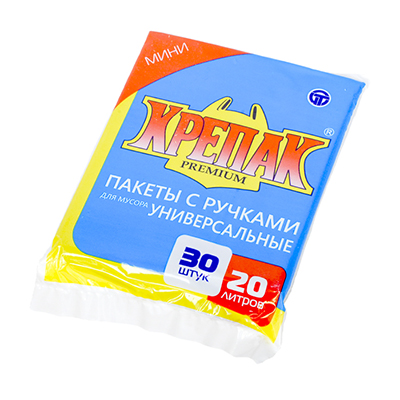 Мешки для мусора 20 л 30 шт стопа с ручками 10 мкм ПНД (Крепак)