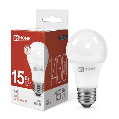 Лампа светодиодная LED-A60-VC 15Вт 230В Е27 4000К 1430Лм IN HOME