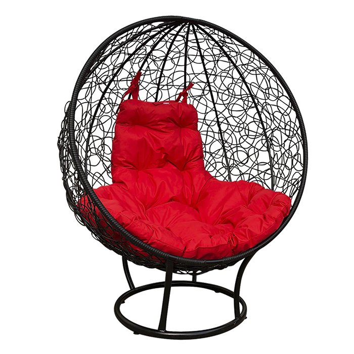 Кресло-кокон на подставке 'Круг' черное, красная подушка "Verda Line"