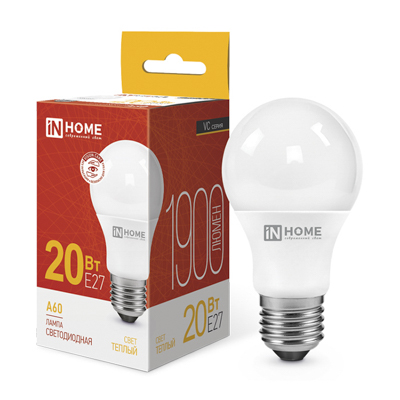 Лампа светодиодная LED-A60-VC 20Вт 230В Е27 3000К 1900Лм IN HOME