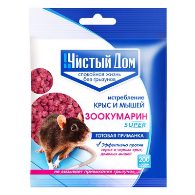 Гранулы от грызунов 200 гр 'Чистый дом' зоокумарин-супер пакет