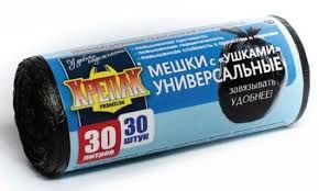 Мешки для мусора 30 л 30 шт рулон с ушками 9 мкм ПНД (Крепак)