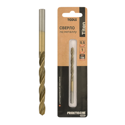 Сверло по металлу  5,5 мм Титан `PRAKTISCHE TOOLS` (уп. 1 шт) Blister