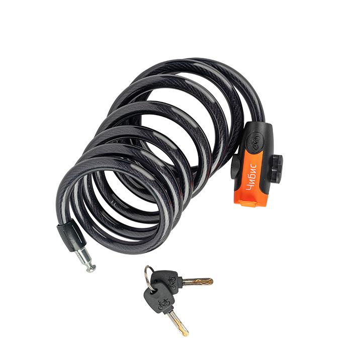 Замок навесной `ЧИБИС` PС2126L-12-2000 BLACK  велосипедный (12*2000мм) защит. шторка, черный, 2 англ. кл. 