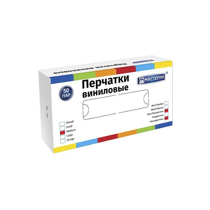 Перчатки винил неопудренные прозрачные разм. L 'Мистерия' (50 пар/уп)