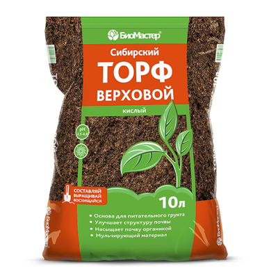 Торф сибирский верховой кислый 10 л (БиоМастер)
