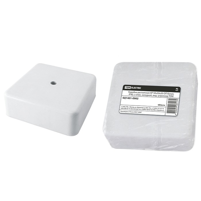 Коробка распаячная ОП, IP40, 50х50х20 мм, с клемной колодкой, белая, TDM, SQ1401-0902