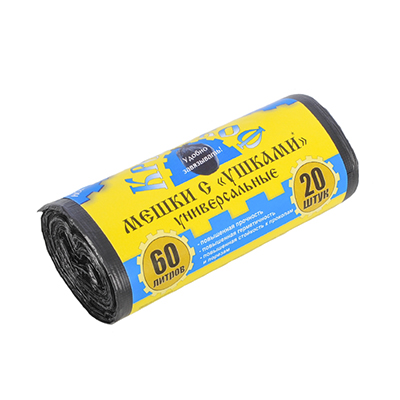 Мешки для мусора 60 л 20 шт рулон  с ушками 9 мкм ПНД (Крепакоф)