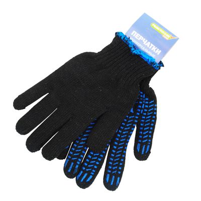 Перчатки П/ШЕРСТЬ+ХБ Двойной Вязки с ПВХ `Протектор` черные (100 гр) 'Praktische Home' с этикеткой-подвесом