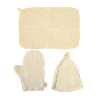 Набор для бани 3-х пр 'Classic white' (Шапка, рукавица, коврик) (Бацькина баня)