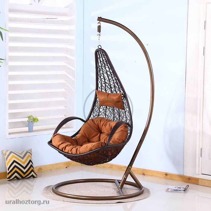 Кресло подвесное коричневое, коричневая подушка 'Verda Line' 9012