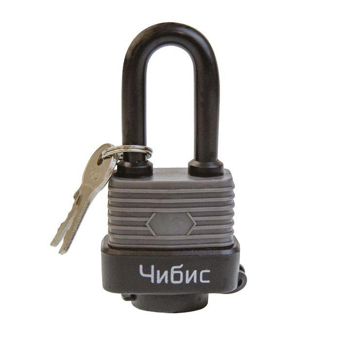 Замок навесной `ЧИБИС` FL1530-LS 40мм всепогод,закал удлинен. дуж,авт,нейлон шторка,3англ кл, Blister