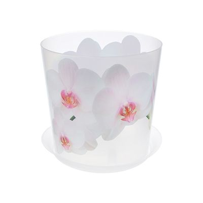 Кашпо пласт для орхидей 1,2 л d=125 мм h=125 мм 'Деко' с поддоном орхидея белая М 3105 (М-Пл)